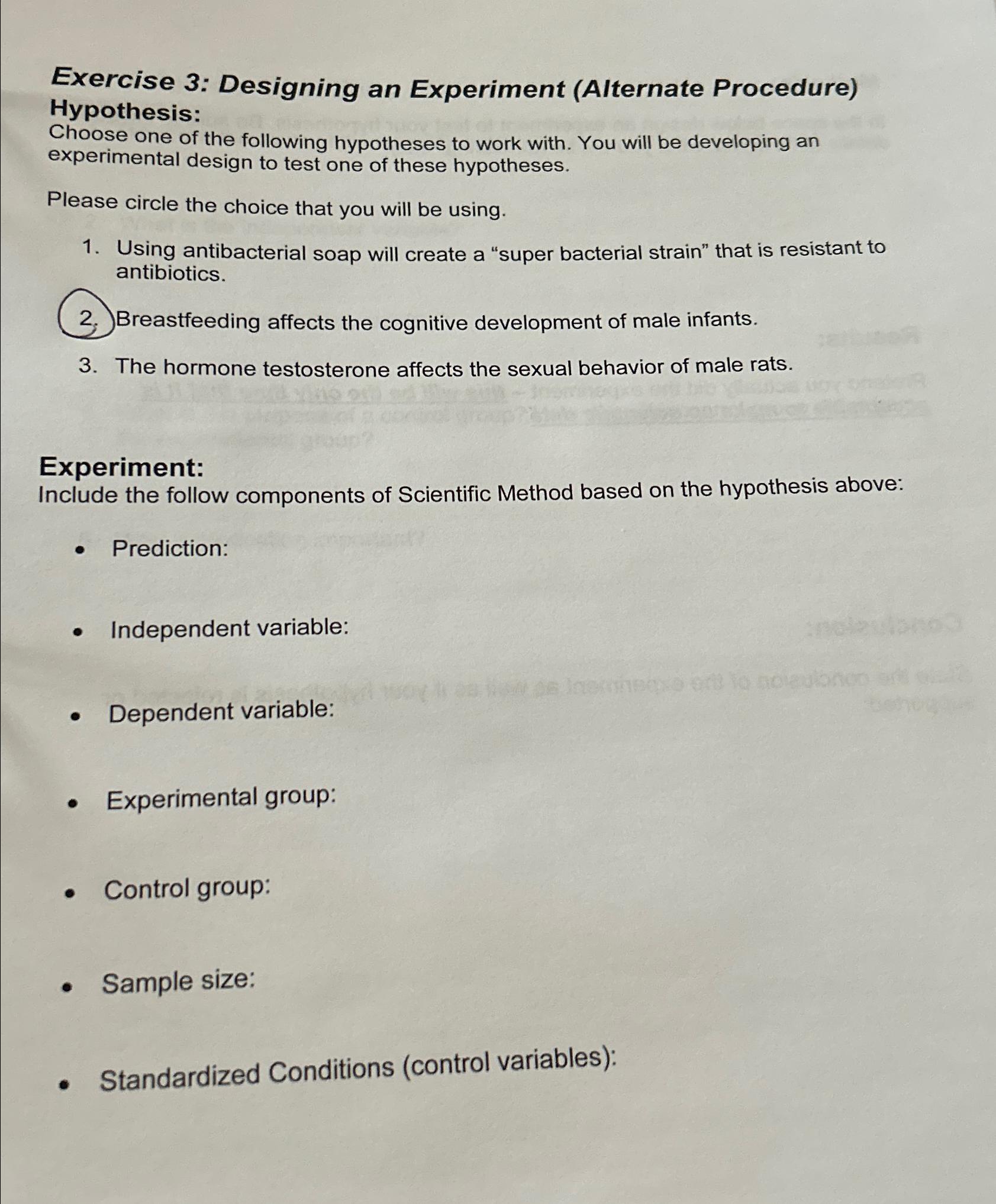 Solved Exercise 3: Designing an Experiment (Alternate | Chegg.com