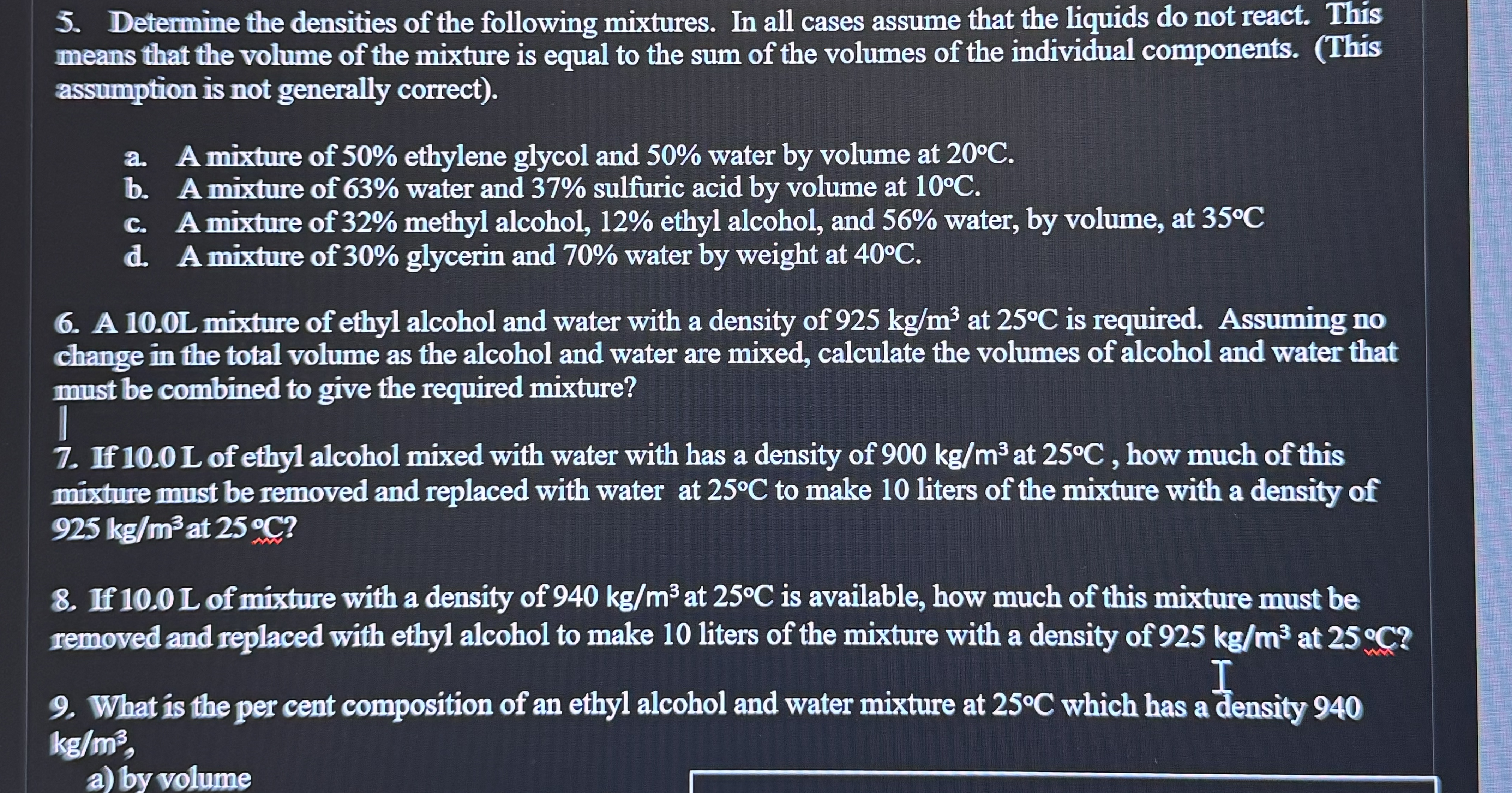 Solved Determine the densities of the following mixtures. In | Chegg.com