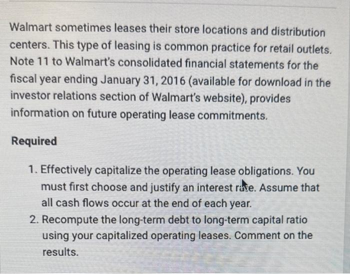 Solved Walmart sometimes leases their store locations and