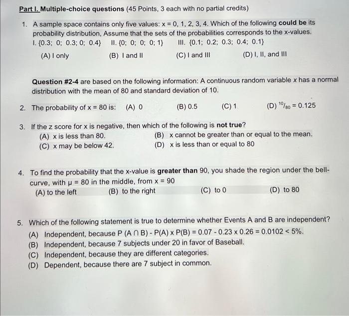 Solved Part I. Multiple-choice Questions (45 Points, 3 Each | Chegg.com