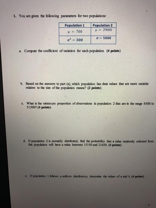 Solved 1. You are given the following parameters for two | Chegg.com