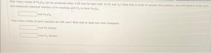 Solved How many moles of FejO F4. be produced when 3.00 mol | Chegg.com