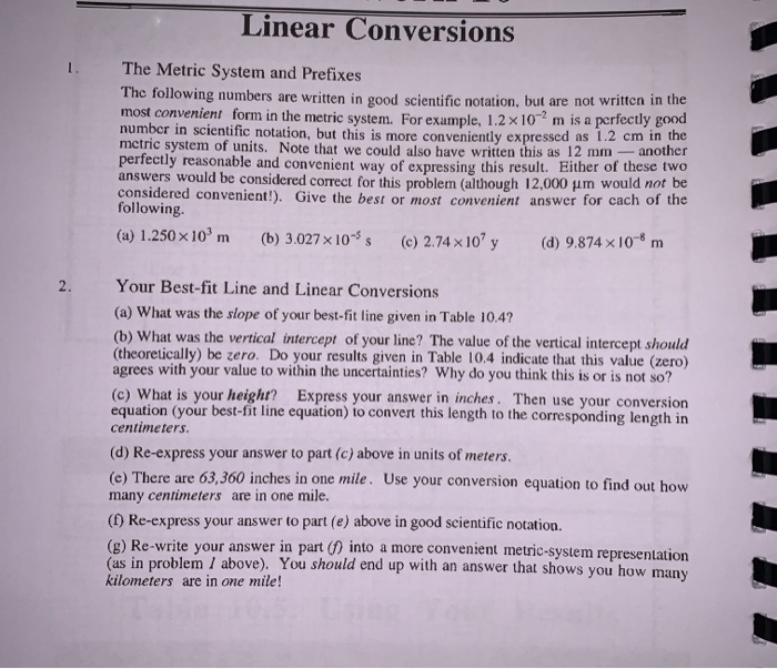 Solved Linear Conversions The Metric System and Prefixes The | Chegg.com