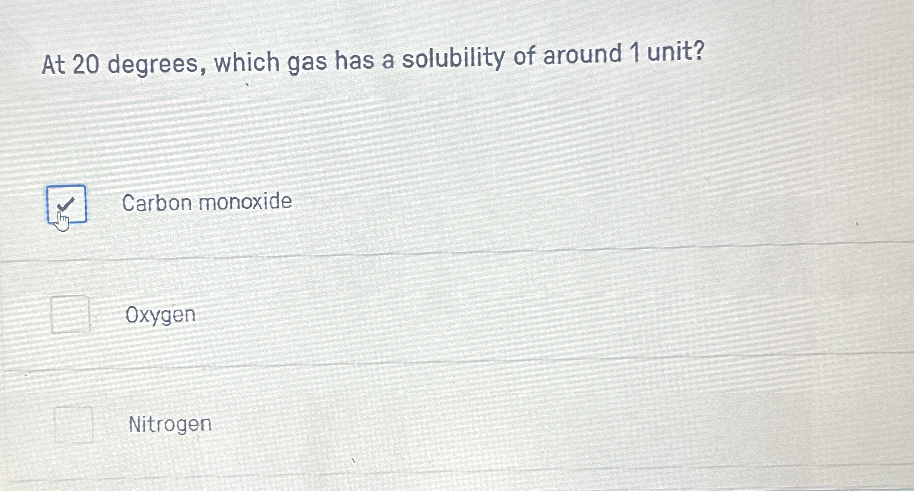 Solved At Degrees Which Gas Has A Solubility Of Around Chegg Com