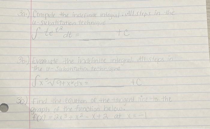 Solved 3a.) Compute the indefinite integral. All steps in | Chegg.com