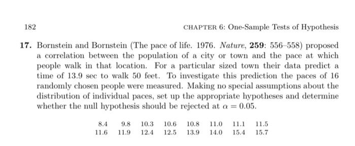 Solved 182 CHAPTER 6: One-Sample Tests of Hypothesis 17. | Chegg.com