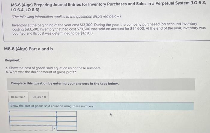 Solved M6-6 (Algo) Preparing Journal Entries for Inventory | Chegg.com