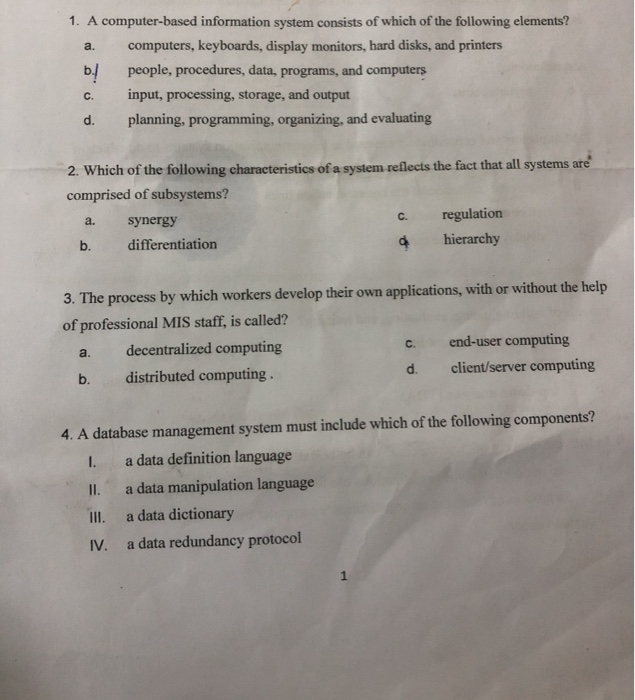 Solved A. 1. A Computer-based Information System Consists Of | Chegg.com