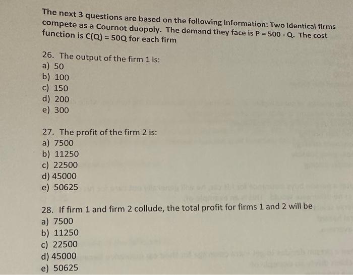 Solved The next 3 questions are based on the following | Chegg.com