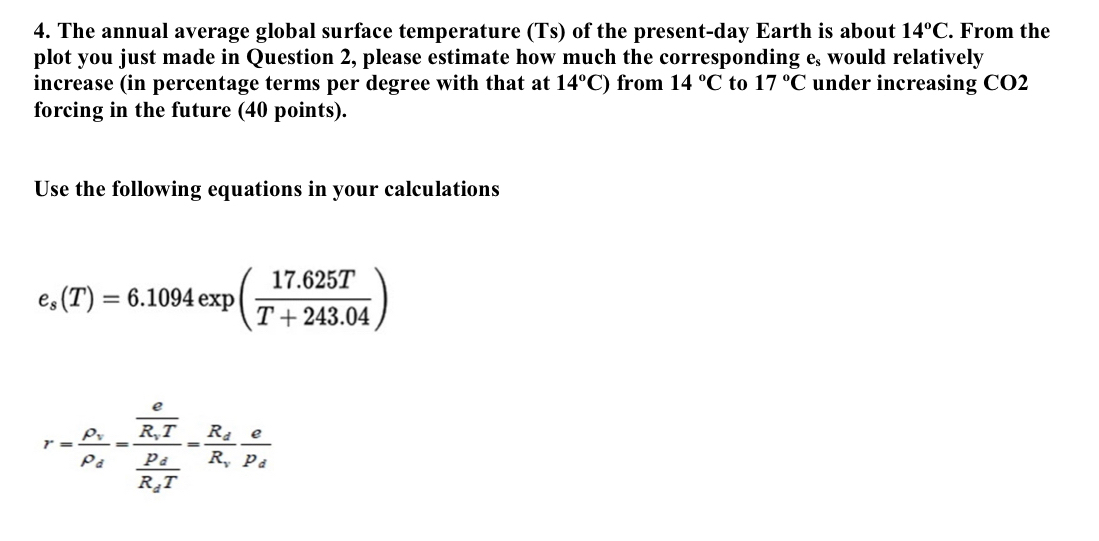 Solved The annual average global surface temperature (Ts) | Chegg.com