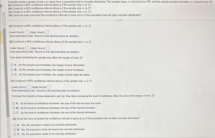 Solved A simple random sample of size n is drawn from a | Chegg.com