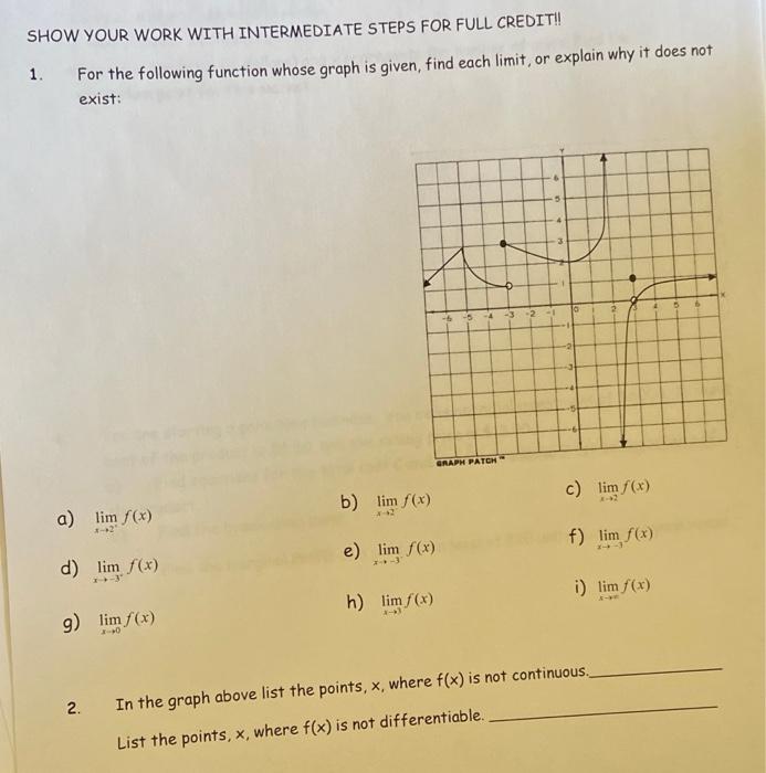 Solved SHOW YOUR WORK WITH INTERMEDIATE STEPS FOR FULL | Chegg.com