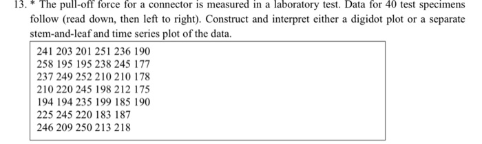 Solved 13. * The pull-off force for a connector is measured | Chegg.com
