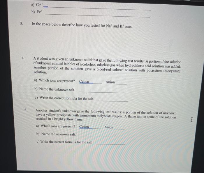 Solved Section Date Name Unknown Sample # 40 PART A: CATION | Chegg.com