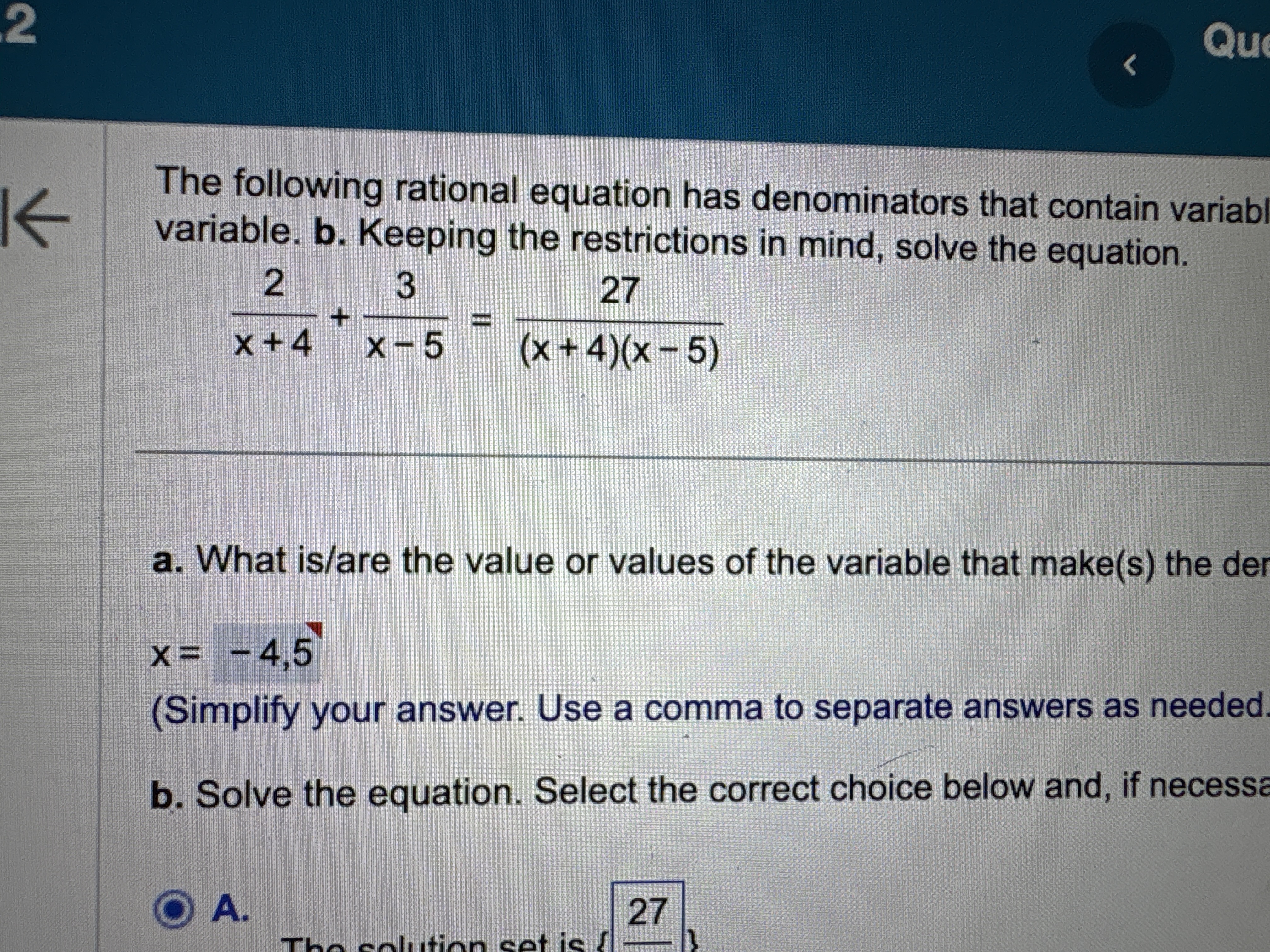 Solved 2QuThe following rational equation has denominators | Chegg.com