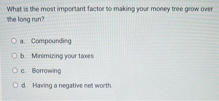 Solved What is the most important factor to making your | Chegg.com