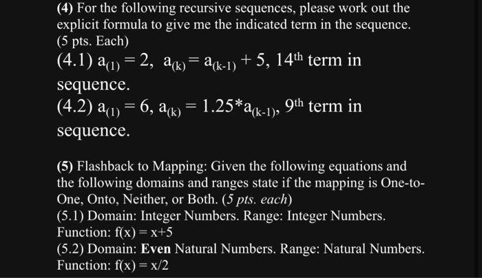 Solved (4) For the following recursive sequences, please | Chegg.com