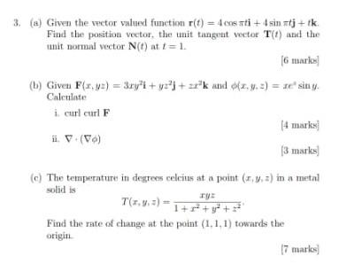 Solved 3. (a) Given the vector valued function r(t) = | Chegg.com