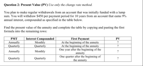 Solved Question 2: Present Value (PV) ﻿Use only the change | Chegg.com