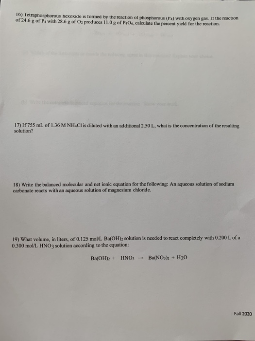 Solved 16) Tetraphosphorous hexoxide is formed by the | Chegg.com