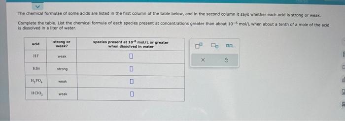 Solved The chemical formulae of some acids are listed in the | Chegg.com