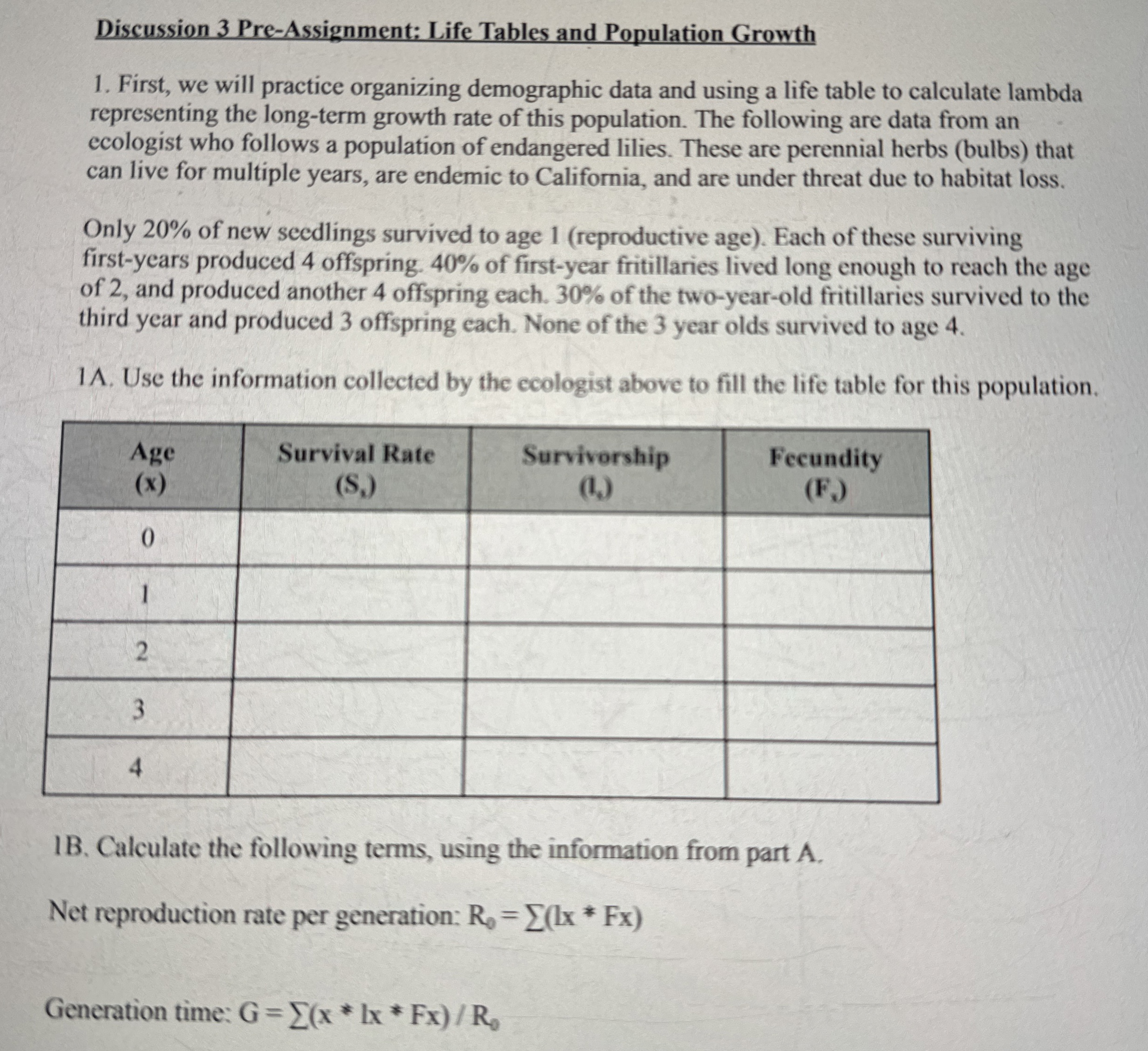 Solved Discussion 3 ﻿Pre-Assignment: Life Tables and | Chegg.com