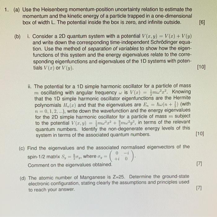 Solved 1 A Use The Heisenberg Momentum Position Chegg