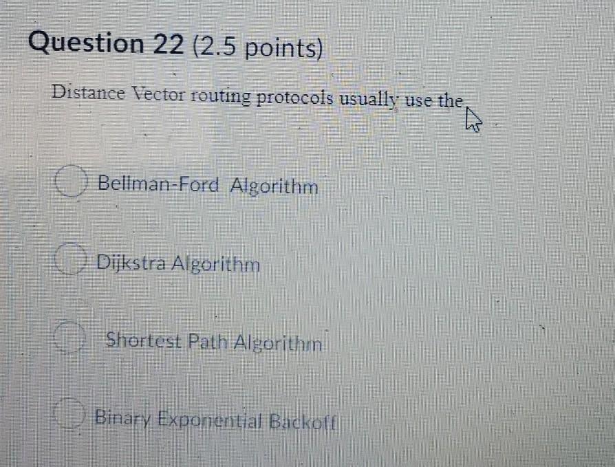 Solved Question 22 (2.5 points) Distance Vector routing | Chegg.com