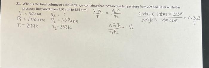 Solved What is the final volume of a 500.0 mL gas container | Chegg.com