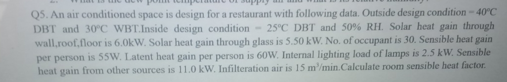 Solved Q5. ﻿An air conditioned space is design for a | Chegg.com