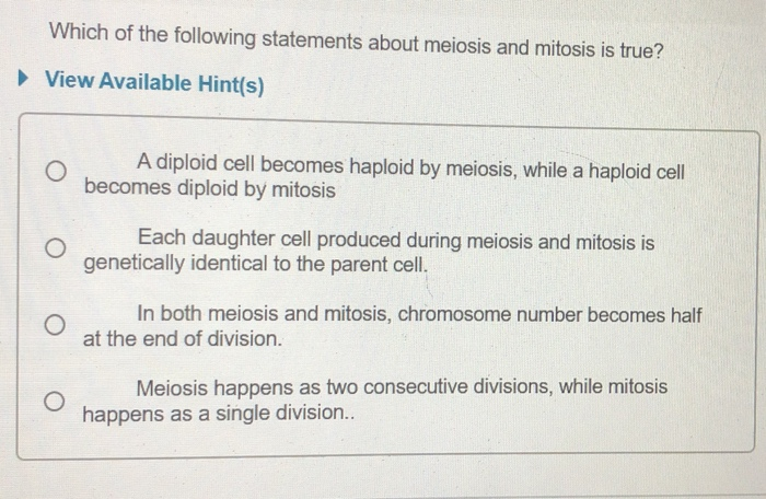 Solved Which of the following statements about meiosis and | Chegg.com