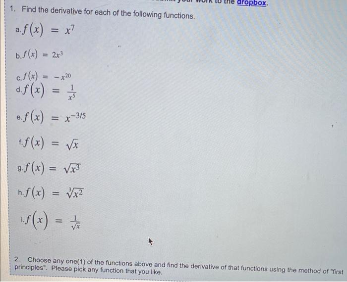 Solved dropbox. 1. Find the derivative for each of the | Chegg.com