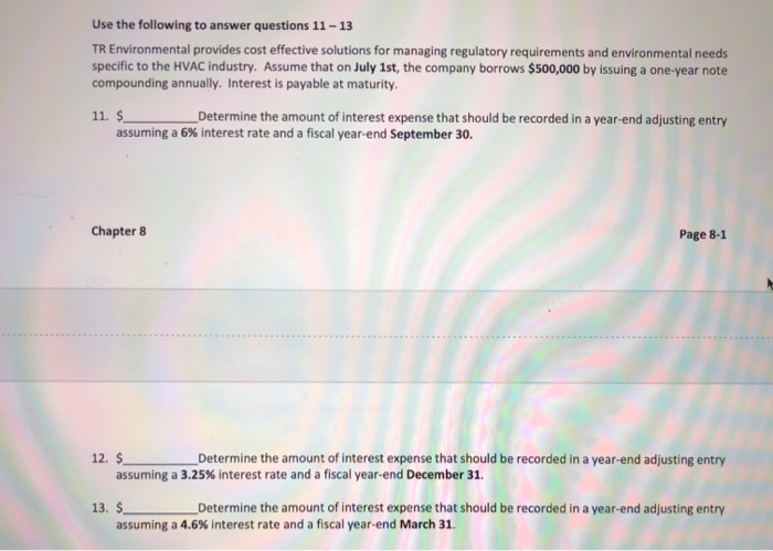 Solved Use the following to answer questions 11 - 13 TR | Chegg.com