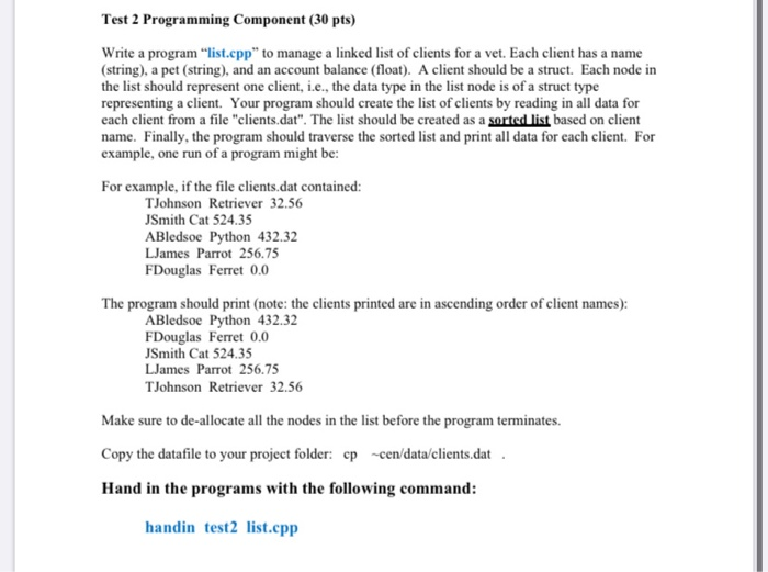Solved Test 2 Programming Component (30 pts) Write a program | Chegg.com
