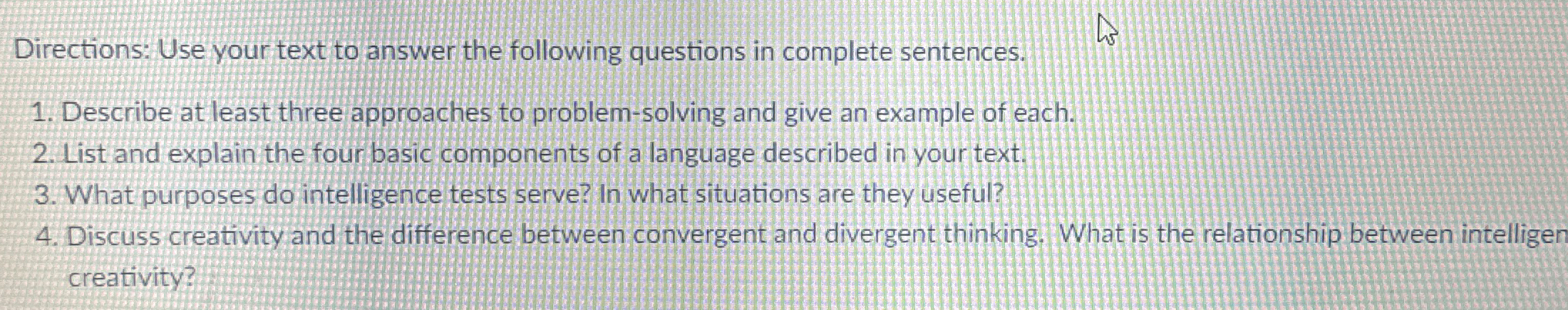 Solved Directions: Use your text to answer the following | Chegg.com