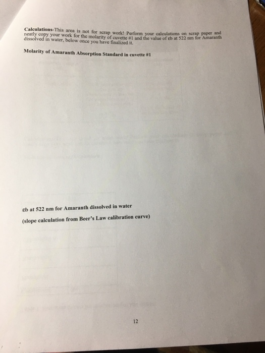 Solved Amaranth Absorption Standards Data Cuvette Volume of | Chegg.com