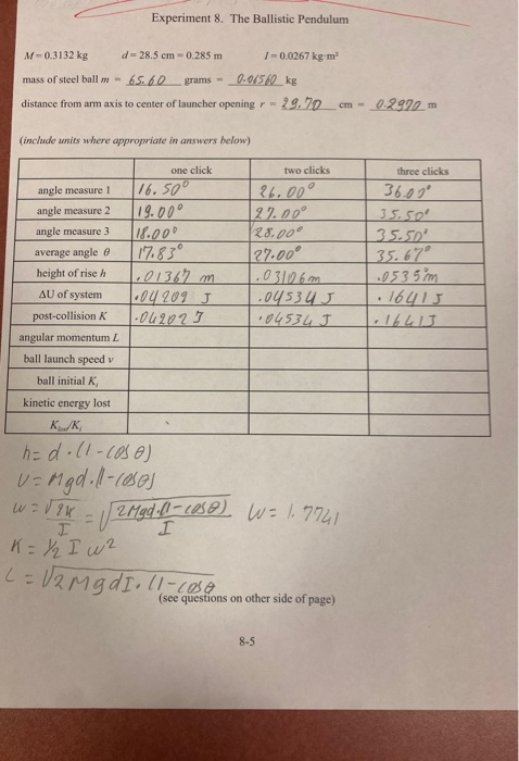 experiment 8 ballistic pendulum