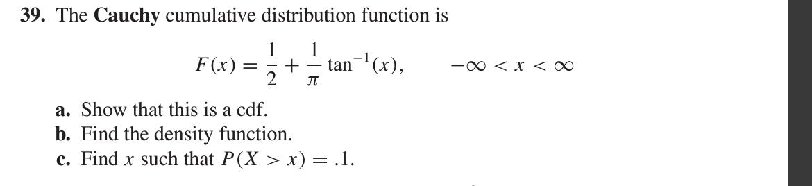 Solved The Cauchy cumulative distribution function is)>(x | Chegg.com