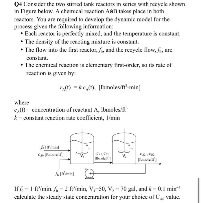 Solved Q4 Consider the two stirred tank reactors in series | Chegg.com