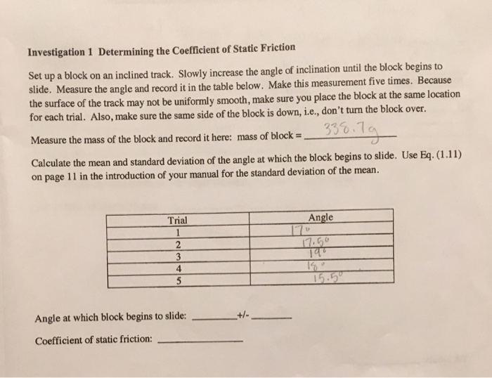 Solved please find coefficient of kinetic friction for the | Chegg.com