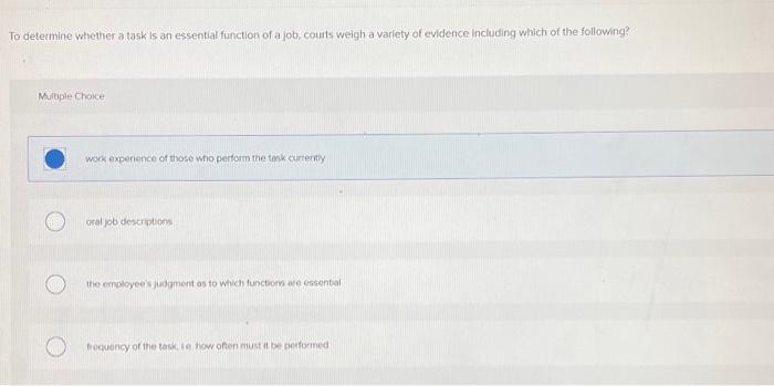 Solved To determine whether a task is an essential function | Chegg.com