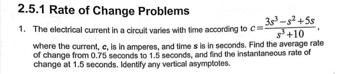 Solved 2.5.1 Rate of Change Problems 1. The electrical | Chegg.com