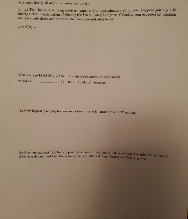 Solved You must justify all of your answers on this lab. 1. | Chegg.com
