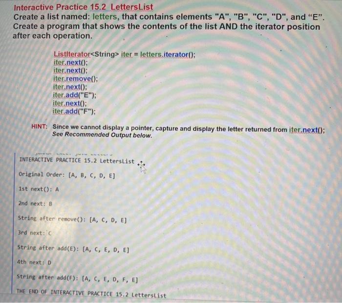 Solved Interactive Practice 15.2 Letters List Create a list | Chegg.com