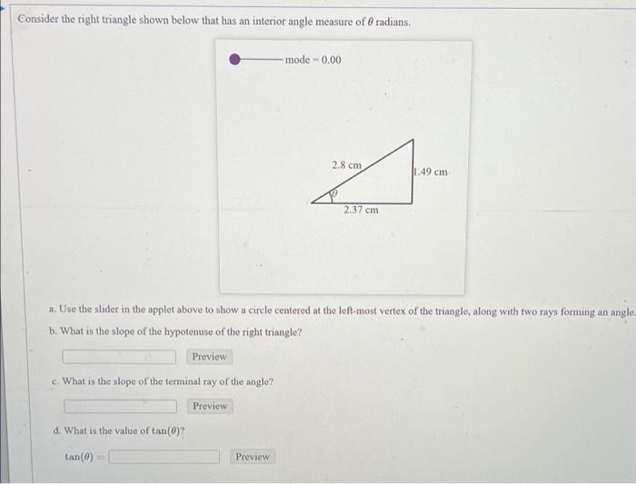 Consider the right triangle shown below that has an | Chegg.com