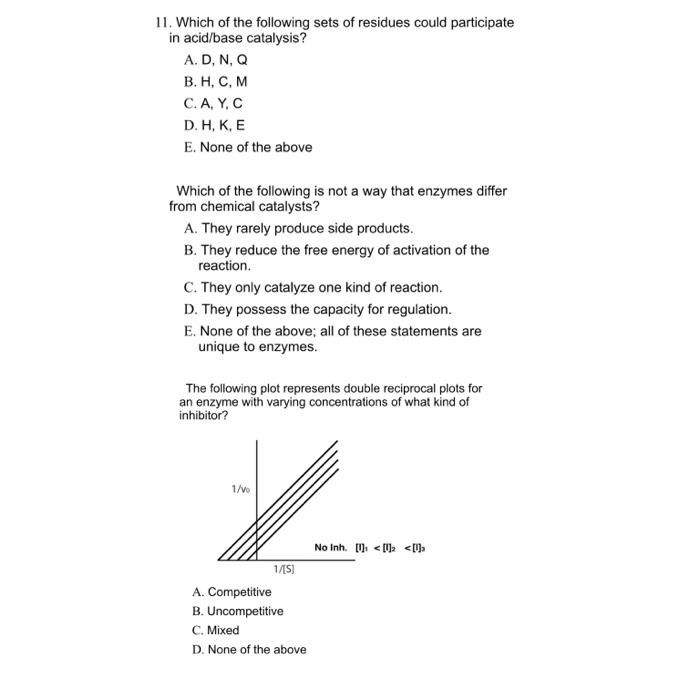 Solved 11. Which of the following sets of residues could