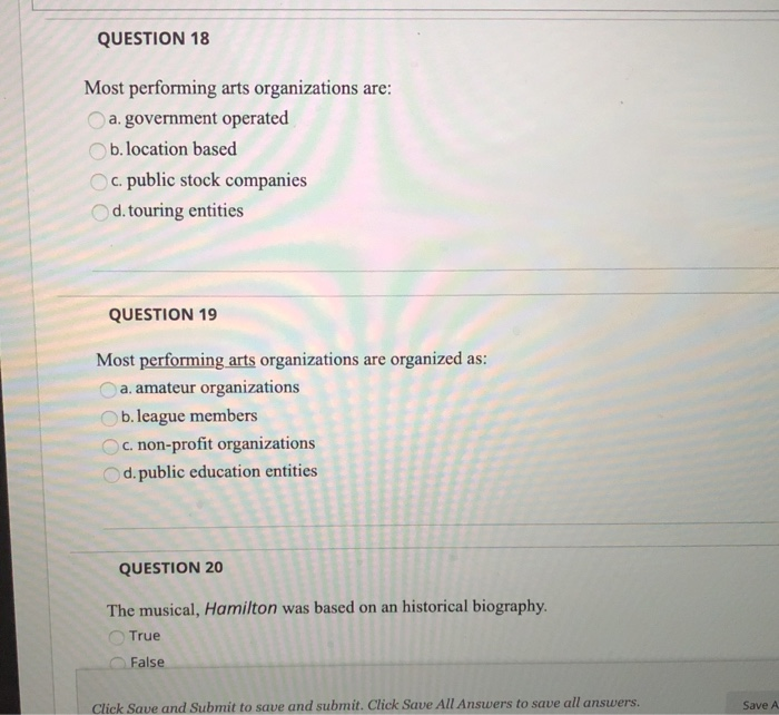 Solved QUESTION 18 Most Performing Arts Organizations Are: A | Chegg.com