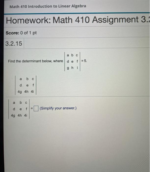 Solved Math 410 Introduction to Linear Algebra Homework: | Chegg.com