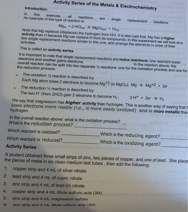 solved-activity-series-of-the-metals-electrochemistry-chegg