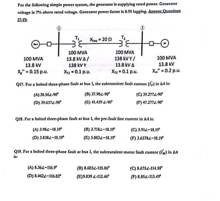 Solved For the following simple power system, the generator | Chegg.com